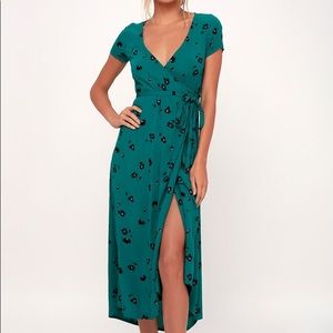 Billabong Teal Green Floral Print Wrap Midi Dress